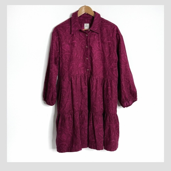 NEW Anthropologie Maeve Bettina Tiered Shirt Dress Brushed Corduroy Button Front - Picture 3 of 16